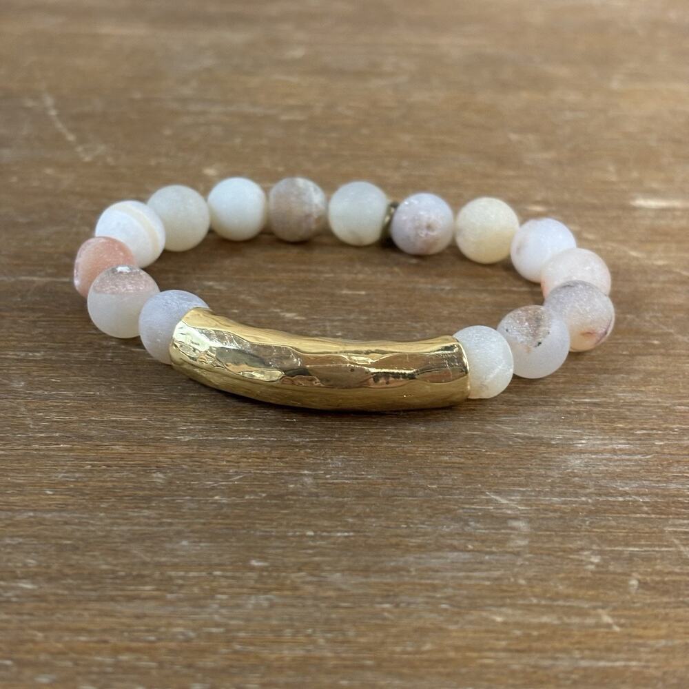 OMI Amazonite Bracelet With Gold Tone Battered Bar